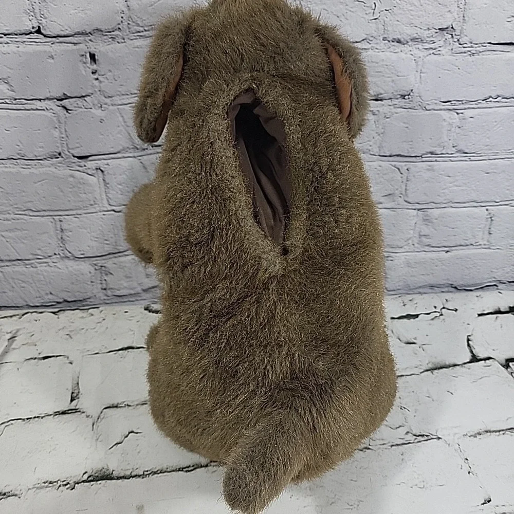 Folkmanis Sitting Dog Full Body Hand Puppet Brown Plush Flawed Missing One Eye